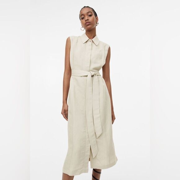 H&M Linen Blend Shirt Dress New - Picture 8 of 8